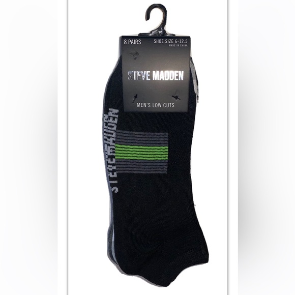 Steve Madden Low Cut Socks 8 Pair Men 6-12.5 Black White Gray w Mixed Logo NEW! - Picture 1 of 11